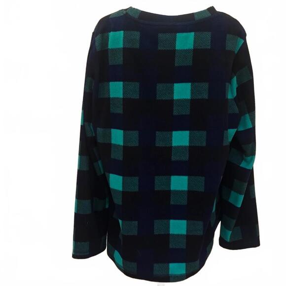 Karen Scott Cozy Plaid Long Sleeve Top - Navy & Teal, Large - Picture 4 of 7